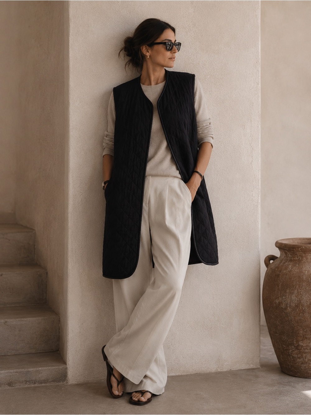 The Row Runway Quilted Wool & Leather Vest